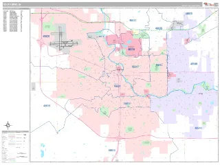 South Bend, IN Classic style ZIP Code wall map