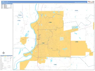 Terre Haute, IN Business Reference style ZIP Code wall map