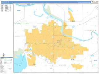 Lawrence, KS Business Reference style ZIP Code wall map