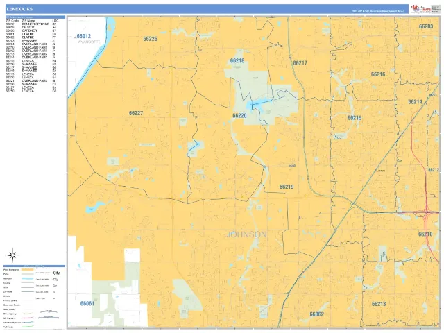 Lenexa, KS ZIP Code Wall Map, Business Reference style