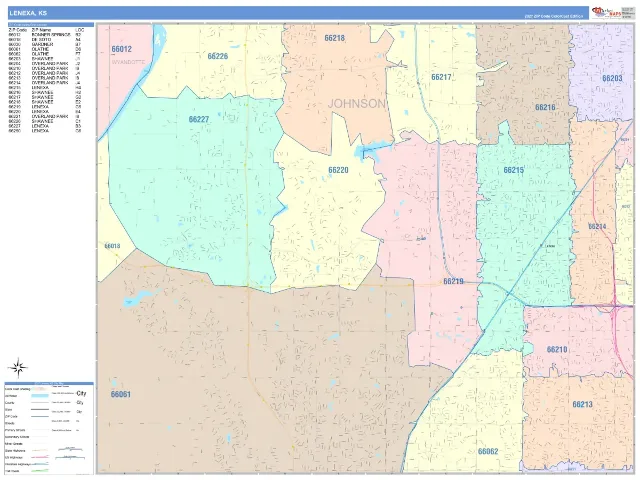 Lenexa, KS ZIP Code Wall Map, ColorCast style