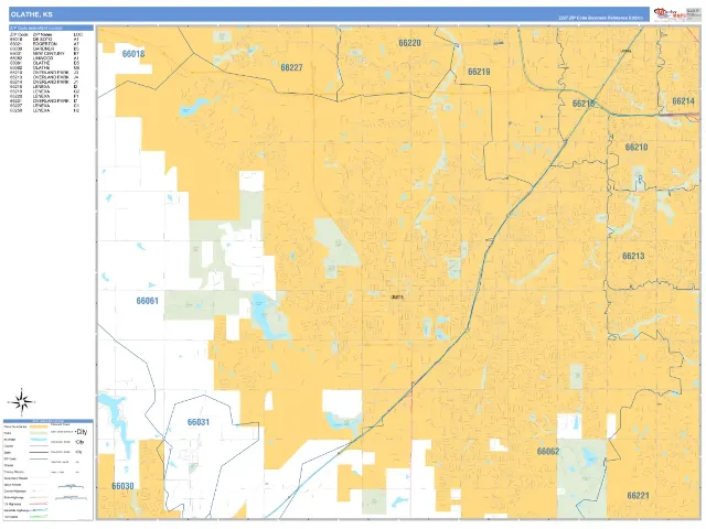 Olathe, KS ZIP Code Wall Map, Business Reference style