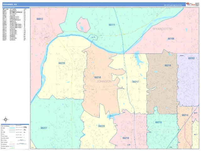 Shawnee, KS ZIP Code Wall Map, ColorCast style