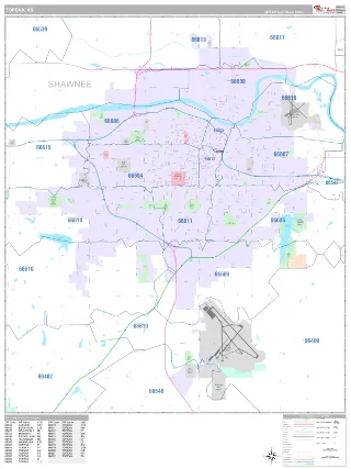 Topeka, KS Classic style ZIP Code wall map
