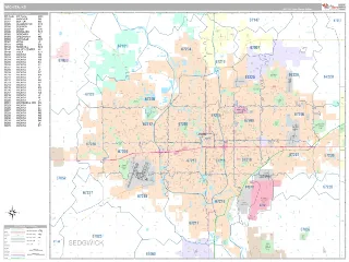 Wichita, KS Classic style ZIP Code wall map
