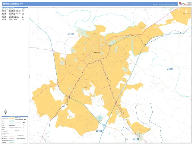 Bowling Green, KY ZIP Code Wall Map, Business Reference style