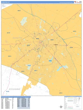 Lexington, KY Business Reference style ZIP Code wall map
