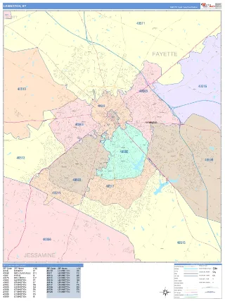 Lexington, KY ColorCast style ZIP Code wall map