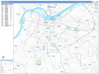 Louisville, KY Business Reference style ZIP Code wall map