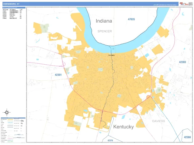 Owensboro, KY ZIP Code Wall Map, Business Reference style