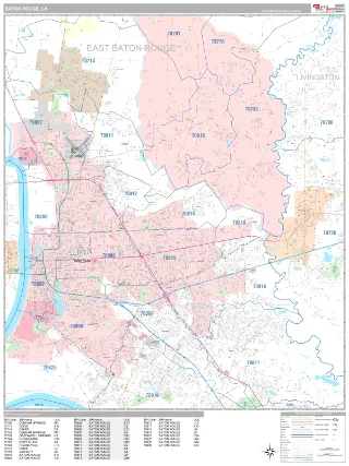 Baton Rouge, LA Classic style ZIP Code wall map