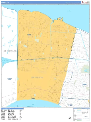 Kenner, LA Business Reference style ZIP Code wall map