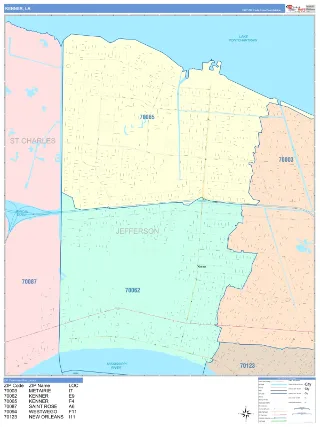 Kenner, LA ColorCast style ZIP Code wall map