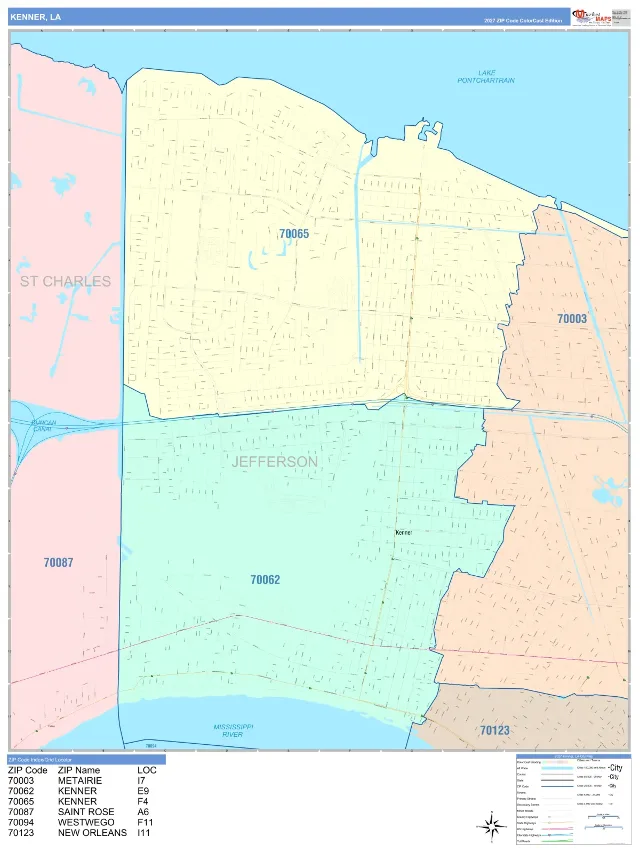 Kenner, LA ZIP Code Wall Map, ColorCast style