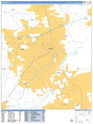 Lafayette, LA Business Reference style ZIP Code wall map