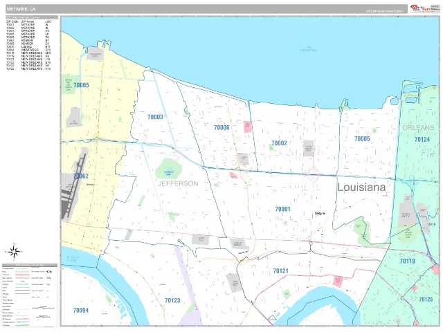 Metairie, LA ZIP Code Wall Map, Classic style