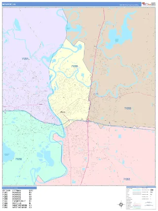 Monroe, LA ColorCast style ZIP Code wall map