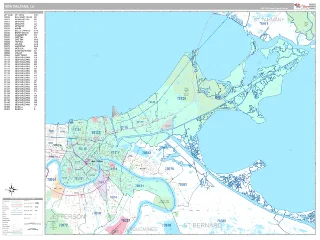 New Orleans, LA Classic style ZIP Code wall map