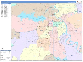 Shreveport, LA ColorCast style ZIP Code wall map