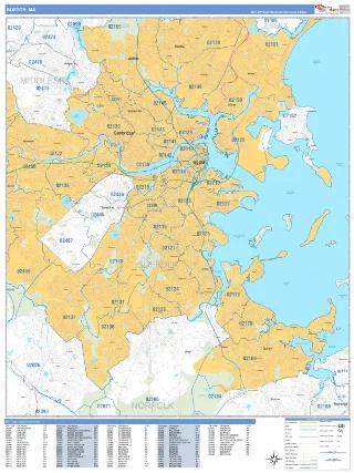 Boston, MA Business Reference style ZIP Code wall map