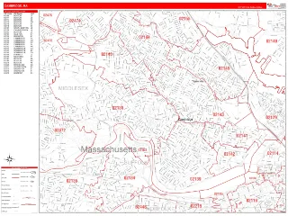 Cambridge, MA RedLine style ZIP Code wall map