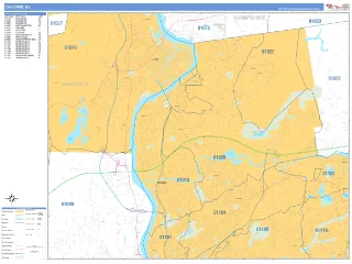 Chicopee, MA Business Reference style ZIP Code wall map