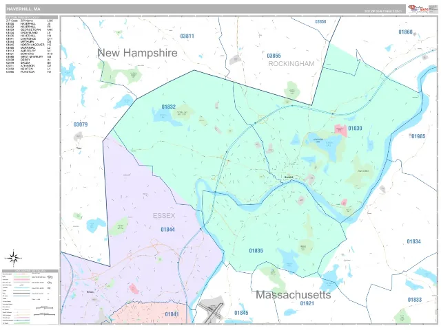 Haverhill, MA ZIP Code Wall Map, Classic style