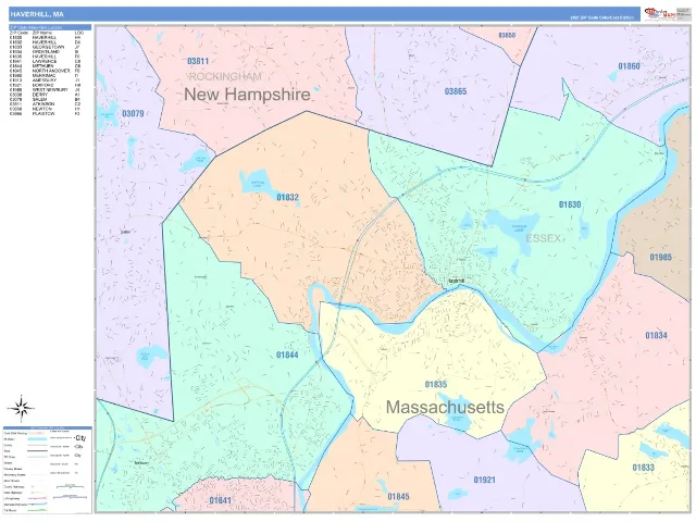 Haverhill, MA ZIP Code Wall Map, ColorCast style