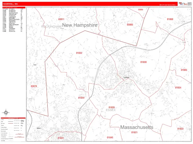 Haverhill, MA ZIP Code Wall Map, RedLine style