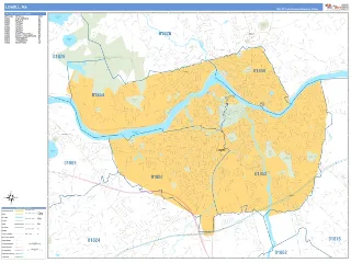 Lowell, MA Business Reference style ZIP Code wall map