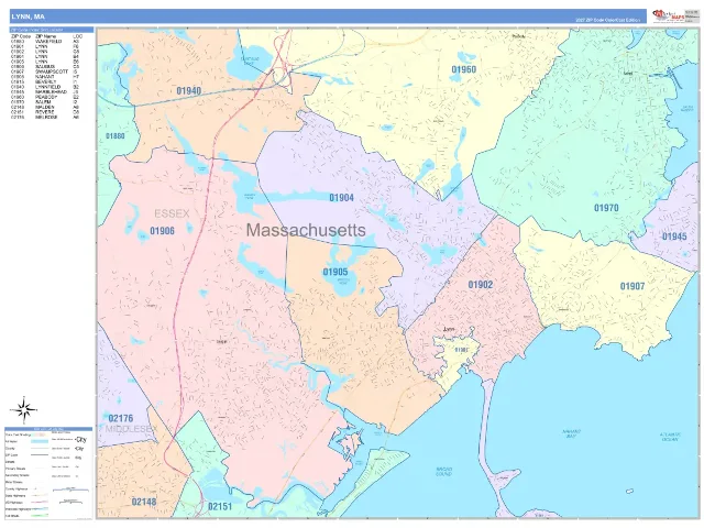 Lynn, MA ZIP Code Wall Map, ColorCast style