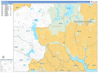 Medford, MA Business Reference style ZIP Code wall map