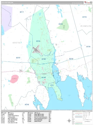 New Bedford, MA Classic style ZIP Code wall map