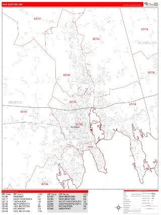 New Bedford, MA RedLine style ZIP Code wall map