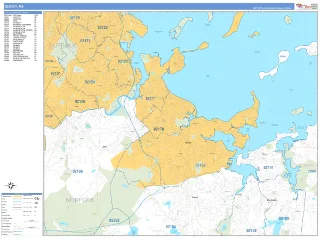 Quincy, MA Business Reference style ZIP Code wall map