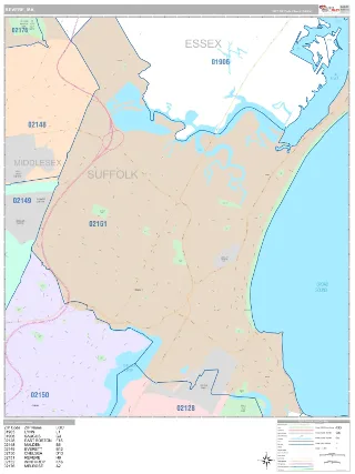 Revere, MA Classic style ZIP Code wall map