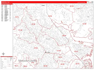 Somerville, MA RedLine style ZIP Code wall map