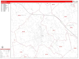 Taunton, MA RedLine style ZIP Code wall map