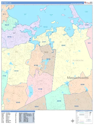 Weymouth, MA ColorCast style ZIP Code wall map