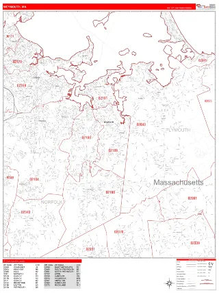 Weymouth, MA RedLine style ZIP Code wall map