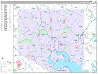 Baltimore, MD Classic style ZIP Code wall map
