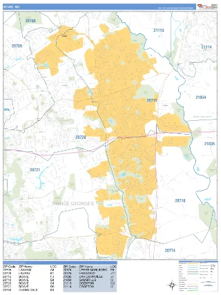 Bowie, MD Business Reference style ZIP Code wall map