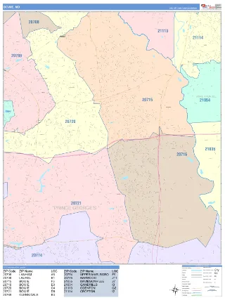 Bowie, MD ColorCast style ZIP Code wall map