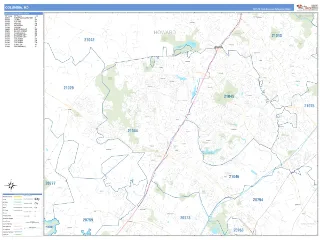 Columbia, MD Business Reference style ZIP Code wall map