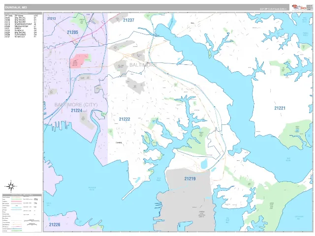 Dundalk, MD ZIP Code Wall Map, Classic style