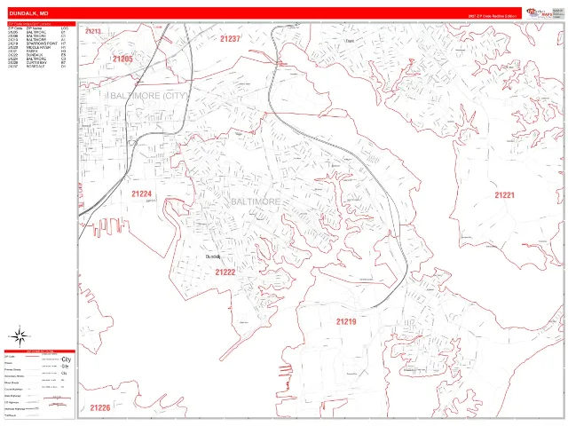 Dundalk, MD ZIP Code Wall Map, RedLine style