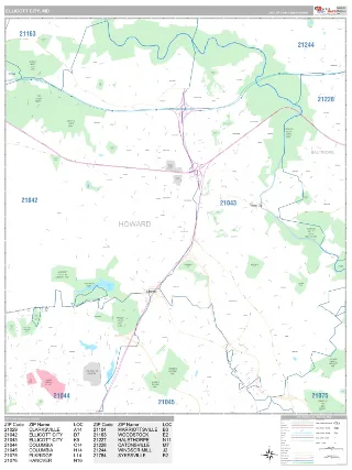 Ellicott City, MD Classic style ZIP Code wall map