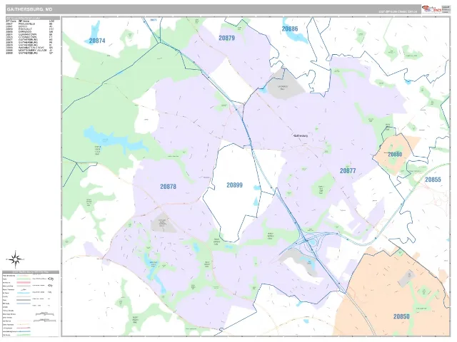 Gaithersburg, MD ZIP Code Wall Map, Classic style