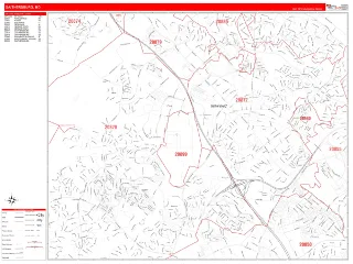 Gaithersburg, MD RedLine style ZIP Code wall map
