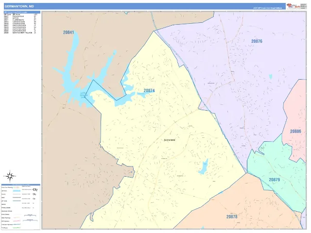 Germantown, MD ZIP Code Wall Map, ColorCast style